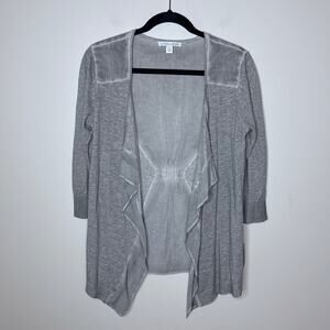NEW Tribal Jeans Small Gray Linen Blend Open Front Waterfall Cardigan 3/4 Sleeve